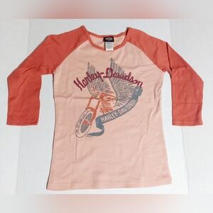 Harley-Davidson® Little Girls' 3/4‎ Sleeve Raglan Colorblocked Tee - Orange 7/8